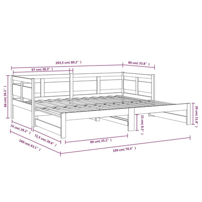 Dormeuse Estraibile in Legno Massello di Pino 2x(80x200) cm