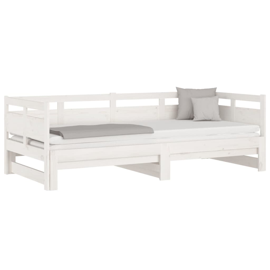 Dormeuse Estraibile Bianca Legno Massello di Pino 2x(80x200) cm | homemem39