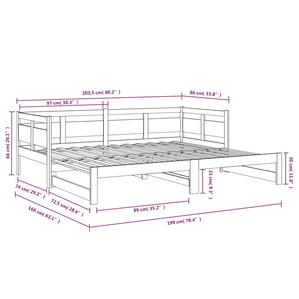 Dormeuse Estraibile Bianca Legno Massello di Pino 2x(80x200) cm | homemem39