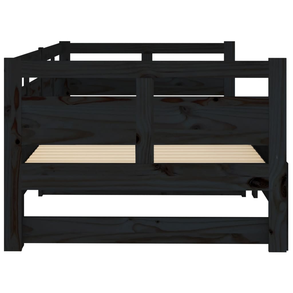 Dormeuse Estraibile Nera in Legno Massello di Pino 2x(80x200)cm - homemem39