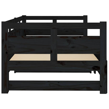 Dormeuse Estraibile Nera in Legno Massello di Pino 2x(90x190)cm
