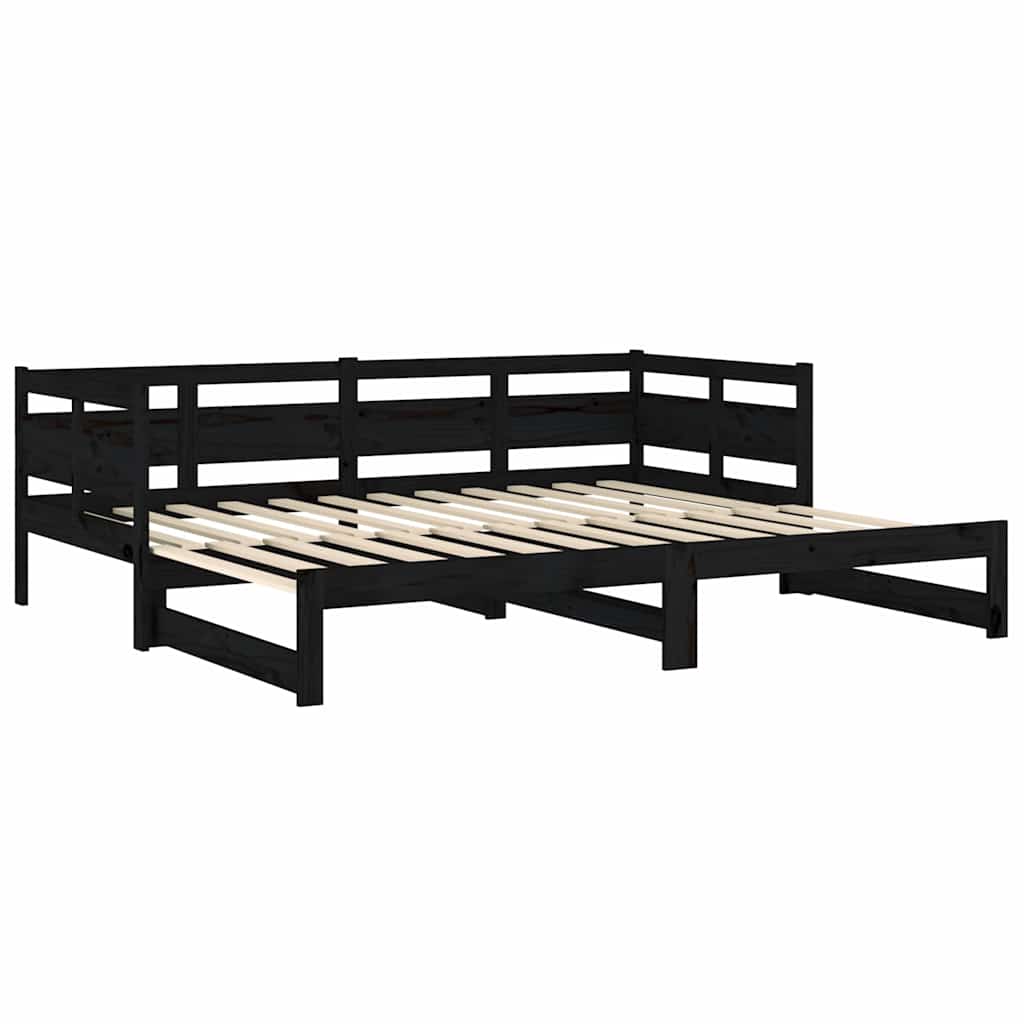 Dormeuse Estraibile Nera in Legno Massello di Pino 2x(90x190)cm