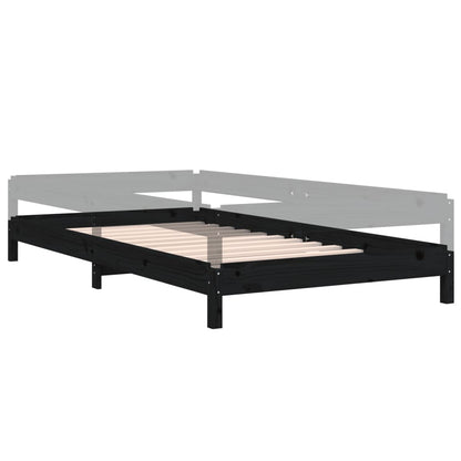 Letto Impilabile Nero 100x200cm in Legno Massello di Pino - homemem39