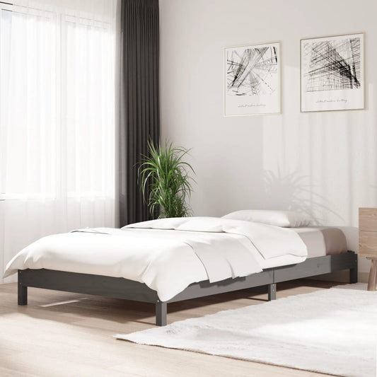 Letto Impilabile Grigio 75x190 cm in Legno Massello di Pino - homemem39