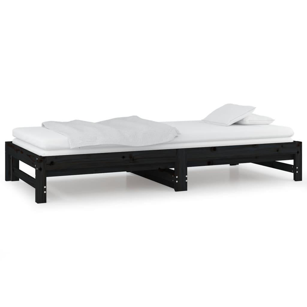 Dormeuse Estraibile Nera 2x(90x200) cm Legno Massello di Pino