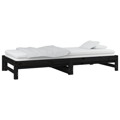 Dormeuse Estraibile Nera 2x(90x200) cm Legno Massello di Pino