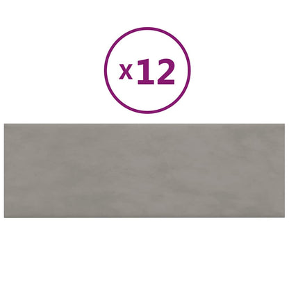 Pannelli Murali 12 pz Grigio Chiaro 90x30 cm Velluto 3,24 m²