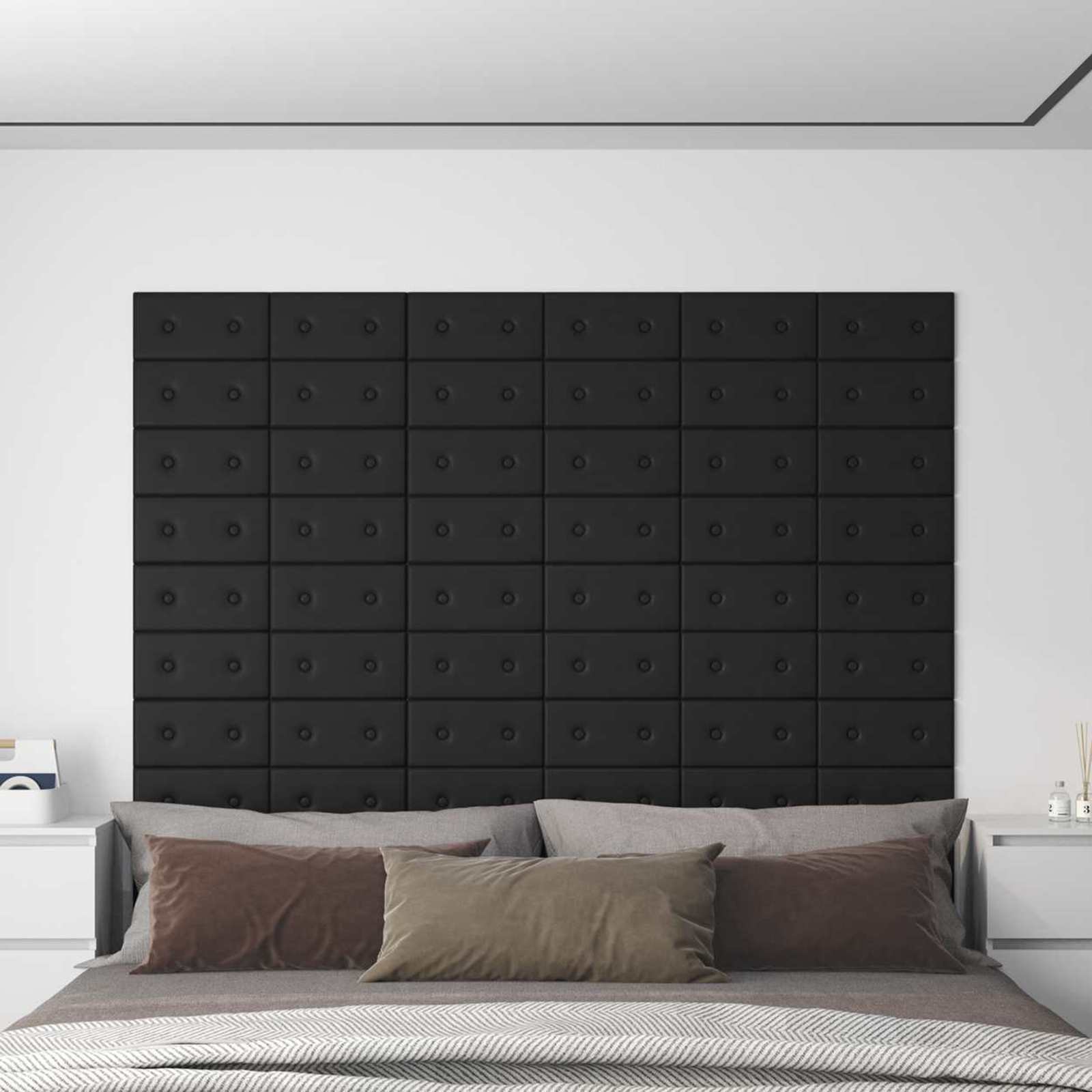 Testiera da Parete 12 pcs Nero 30 x 15 cm Pelle Sintetica | homemem39