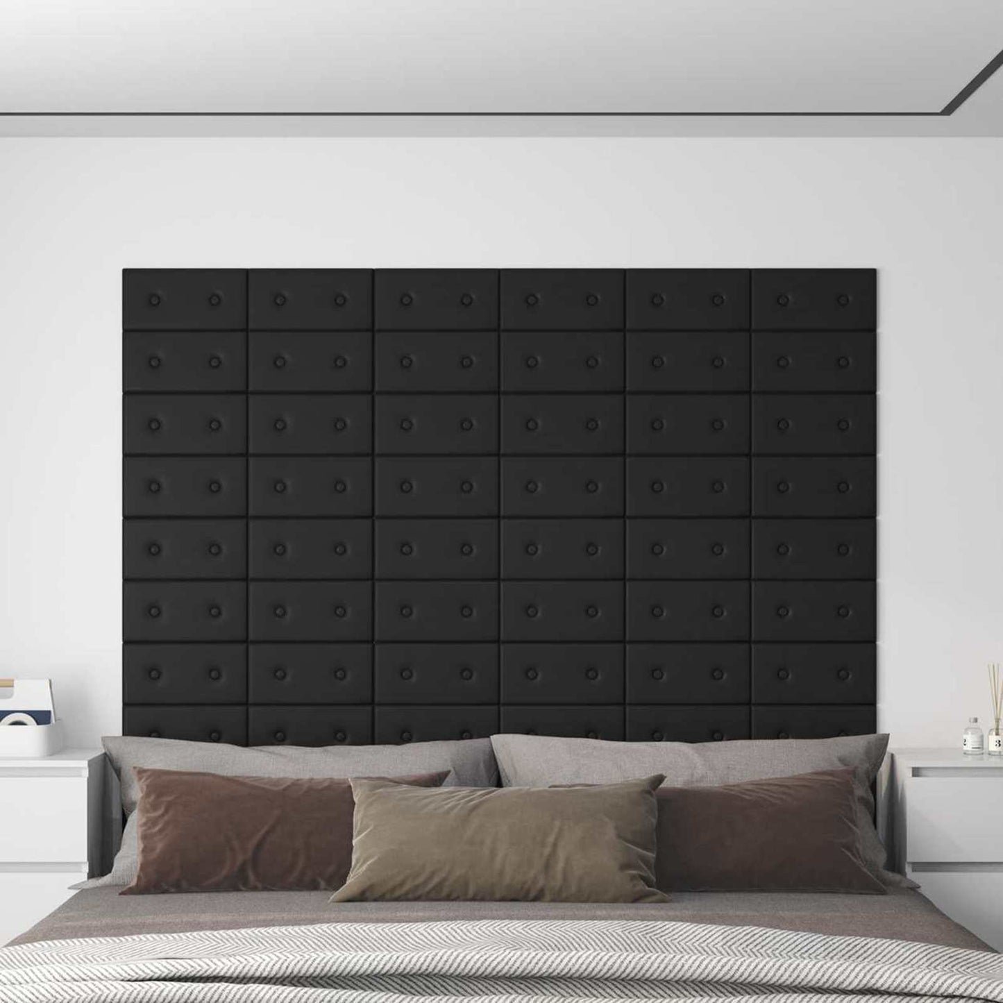 Testiera da Parete 12 pcs Nero 30 x 15 cm Pelle Sintetica