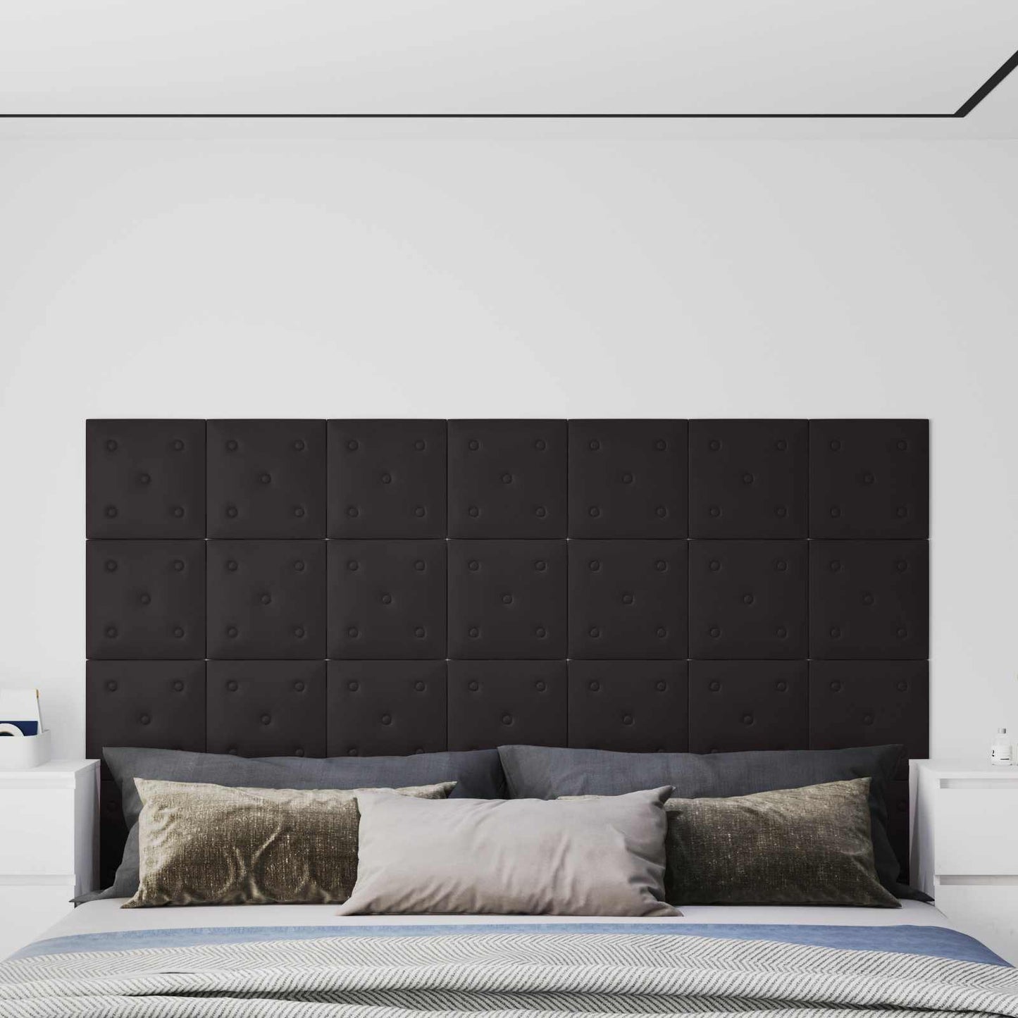Testiera da Parete 12 pcs Nero 30 x 30 cm Pelle Sintetica