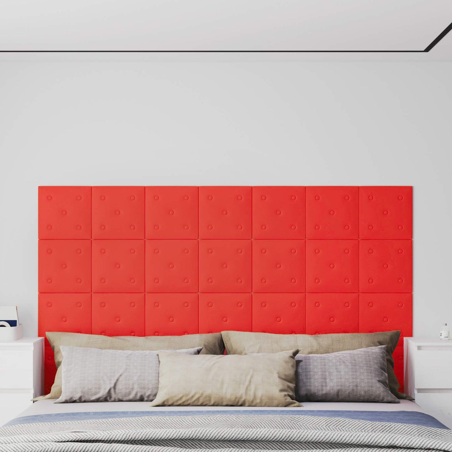 Testiera da Parete 12 pcs Rosso 30 x 30 cm Pelle Sintetica