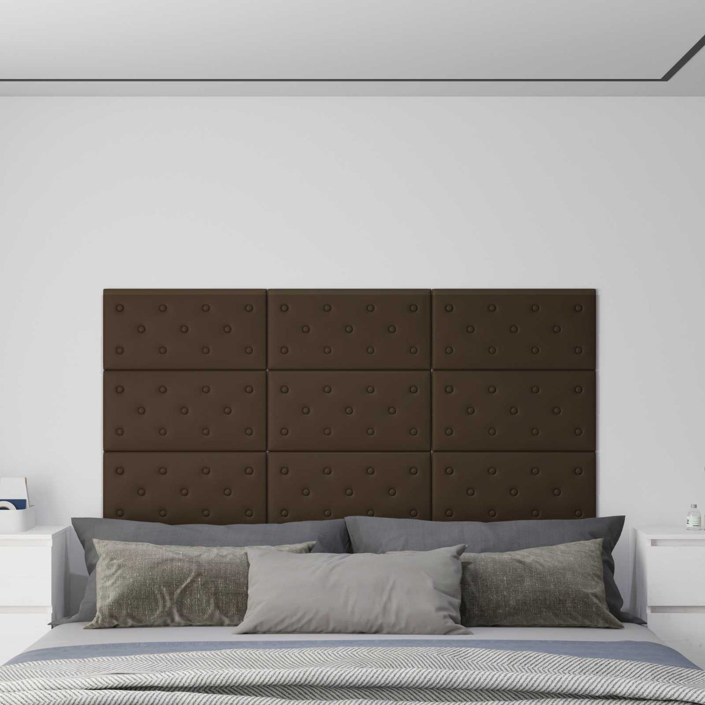 Testiera da Parete 12 pcs Marrone 60 x 30 cm Pelle Sintetica