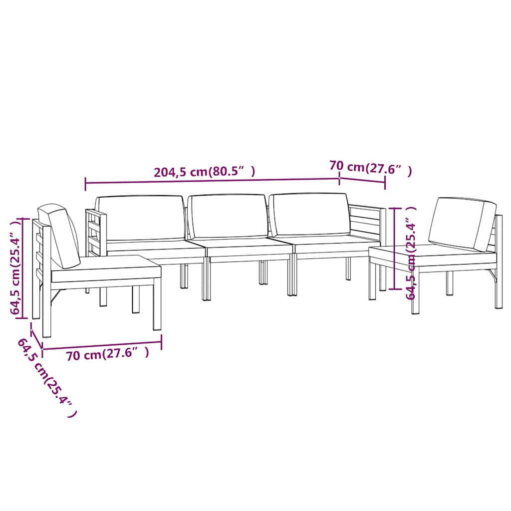 Set Divani da Giardino 5 pz con Cuscini in Alluminio Antracite