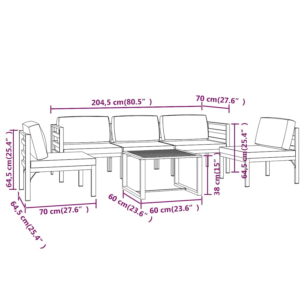 Set Divani da Giardino 6 pz con Cuscini in Alluminio Antracite