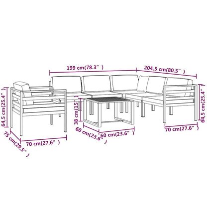 Set Divani da Giardino 7 pz con Cuscini in Alluminio Antracite