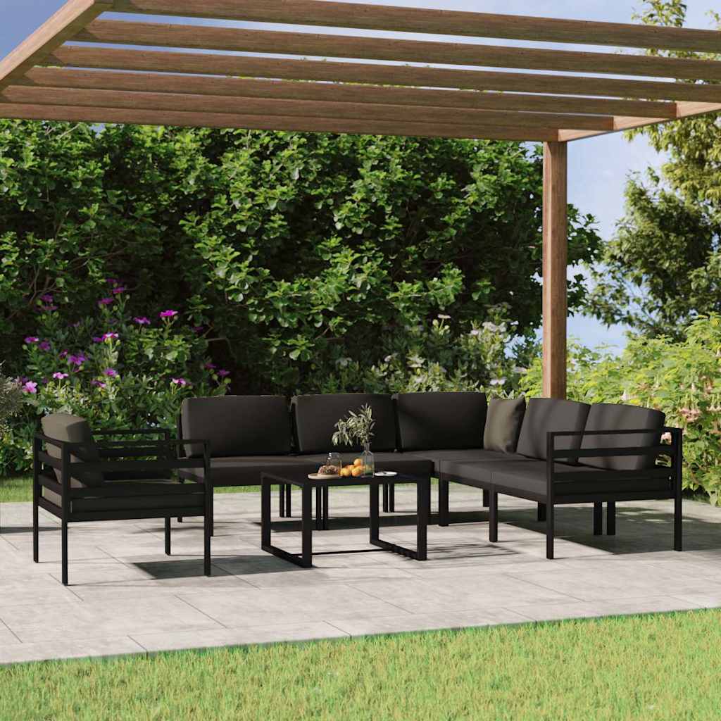 Set Divani da Giardino 7 pz con Cuscini in Alluminio Antracite