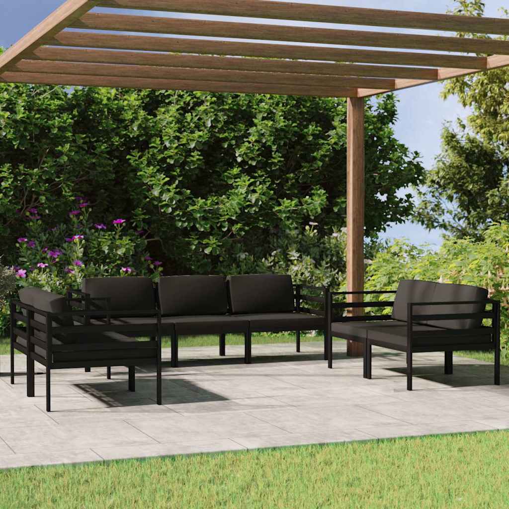 Set Divani da Giardino 7 pz con Cuscini in Alluminio Antracite