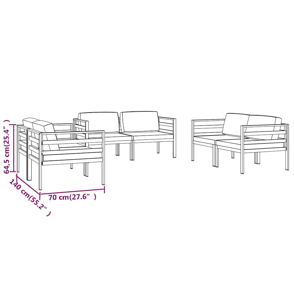 Set Divani da Giardino 6 pz con Cuscini in Alluminio Antracite