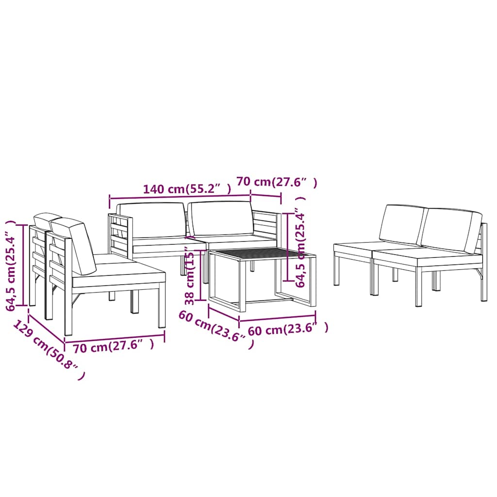 Set Divani da Giardino 7 pz con Cuscini in Alluminio Antracite
