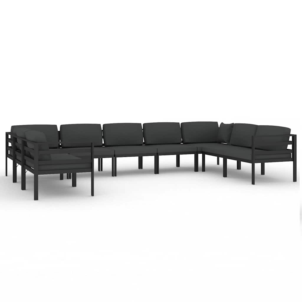 Set Divani da Giardino 9 pz con Cuscini in Alluminio Antracite