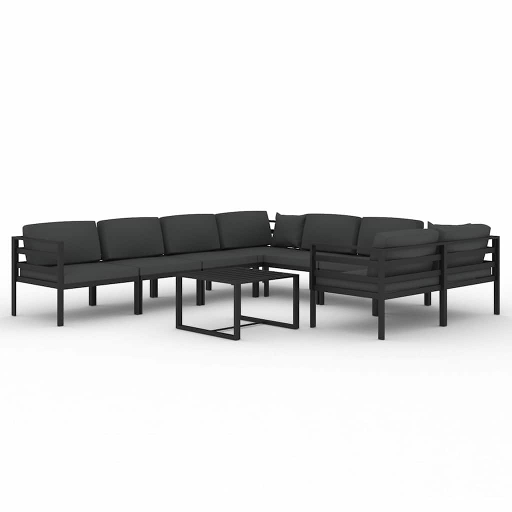 Set Divani da Giardino 9 pz con Cuscini in Alluminio Antracite