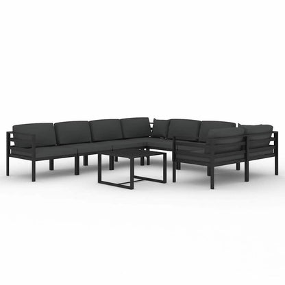 Set Divani da Giardino 9 pz con Cuscini in Alluminio Antracite