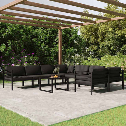 Set Divani da Giardino 9 pz con Cuscini in Alluminio Antracite