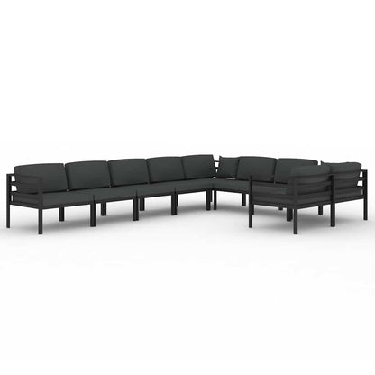 Set Divani da Giardino 9 pz con Cuscini in Alluminio Antracite