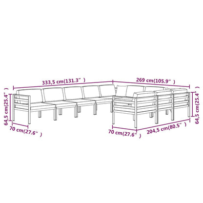 Set Divani da Giardino 10 pz con Cuscini in Alluminio Antracite