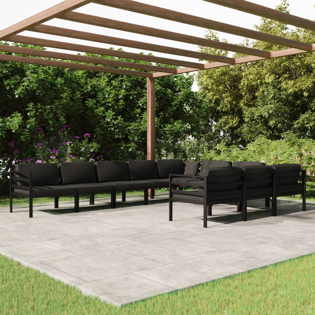 Set Divani da Giardino 10 pz con Cuscini in Alluminio Antracite - homemem39