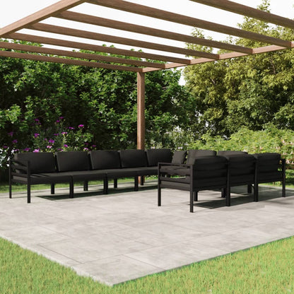 Set Divani da Giardino 10 pz con Cuscini in Alluminio Antracite - homemem39