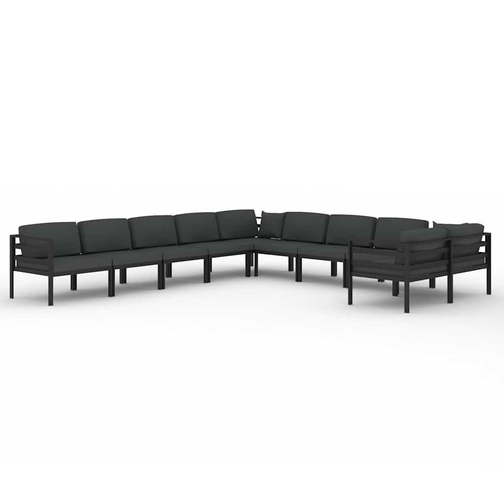 Set Divani da Giardino 10 pz con Cuscini in Alluminio Antracite
