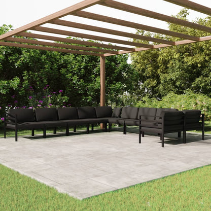 Set Divani da Giardino 10 pz con Cuscini in Alluminio Antracite - homemem39