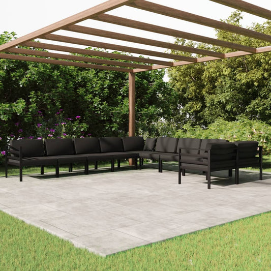 Set Divani da Giardino 10 pz con Cuscini in Alluminio Antracite - homemem39