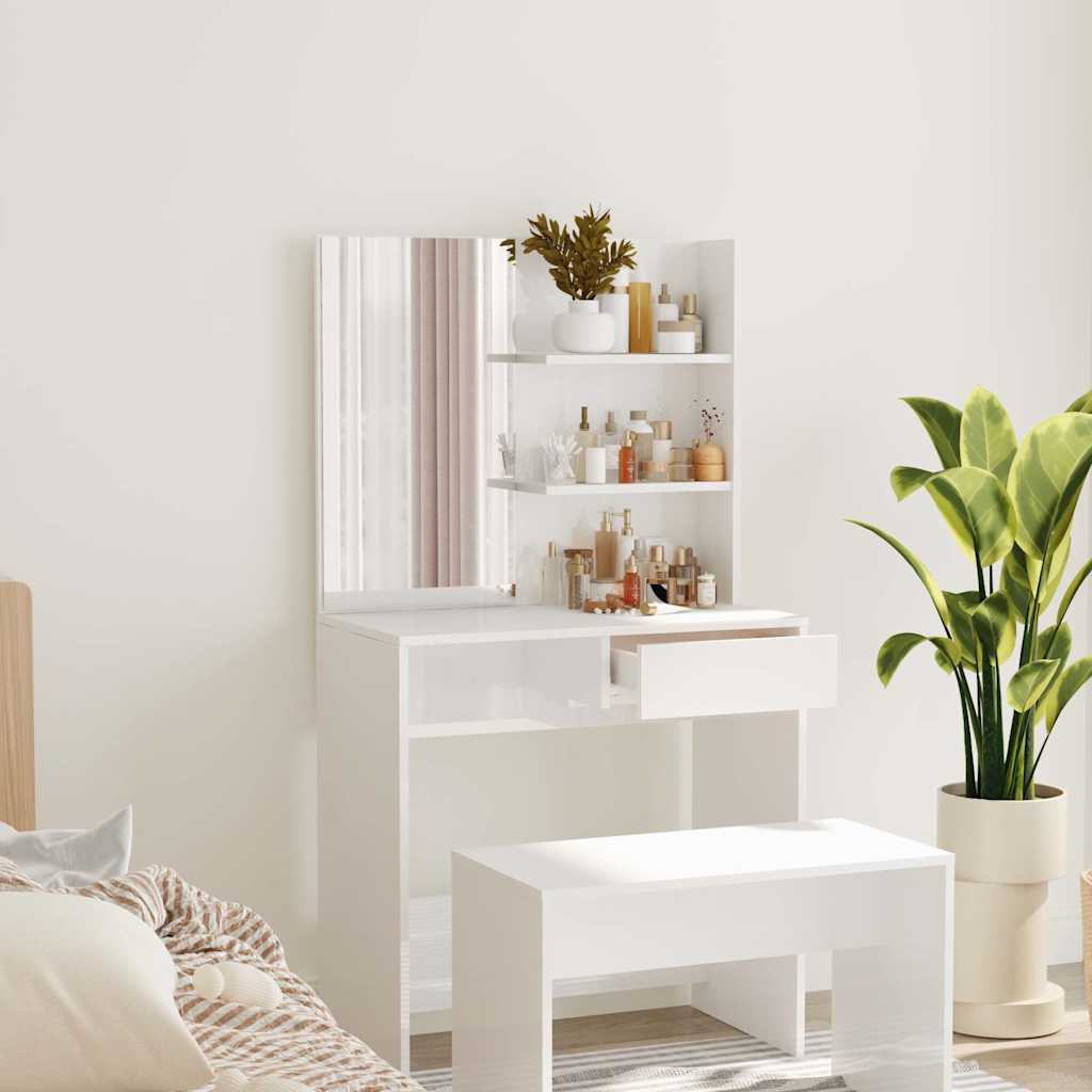 Toeletta con Specchio Bianco lucido 74,5x40x141 cm | homemem39