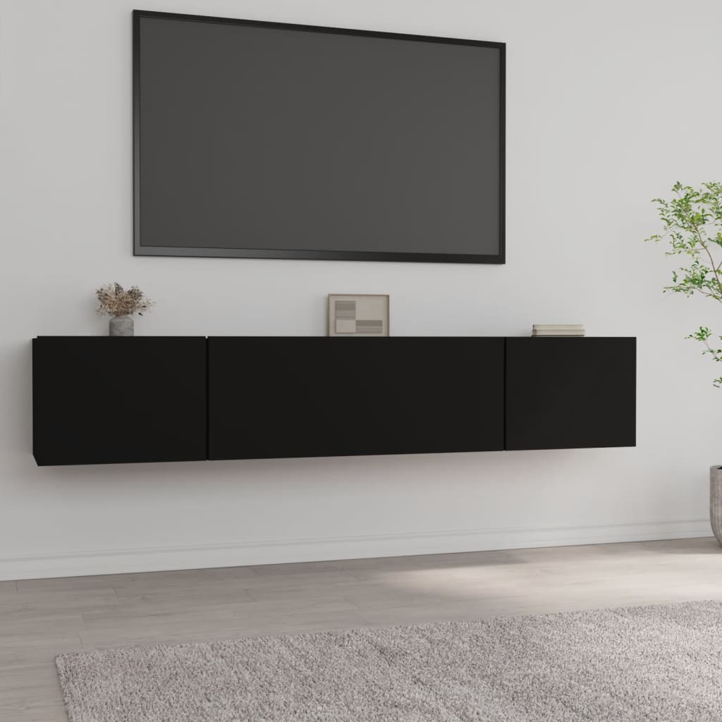 Mobili Porta TV 2 pz Neri 80x30x30 cm in Legno Multistrato