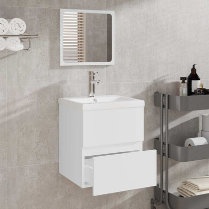 Mobile da Bagno con Specchio Bianco in Legno Multistrato | homemem39