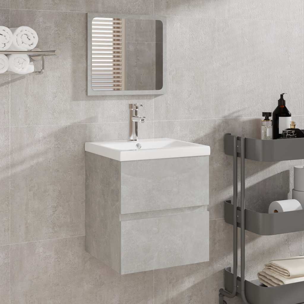 Mobile da Bagno con Specchio Grigio Cemento Legno Multistrato | homemem39