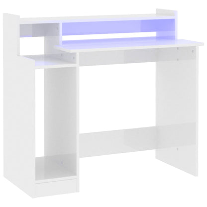 Scrivania con LED Bianco Lucido 97x45x90cm in Legno Multistrato - homemem39