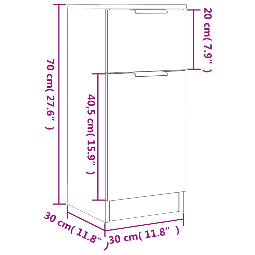 Credenza Nera 30x30x70 cm in Legno Multistrato