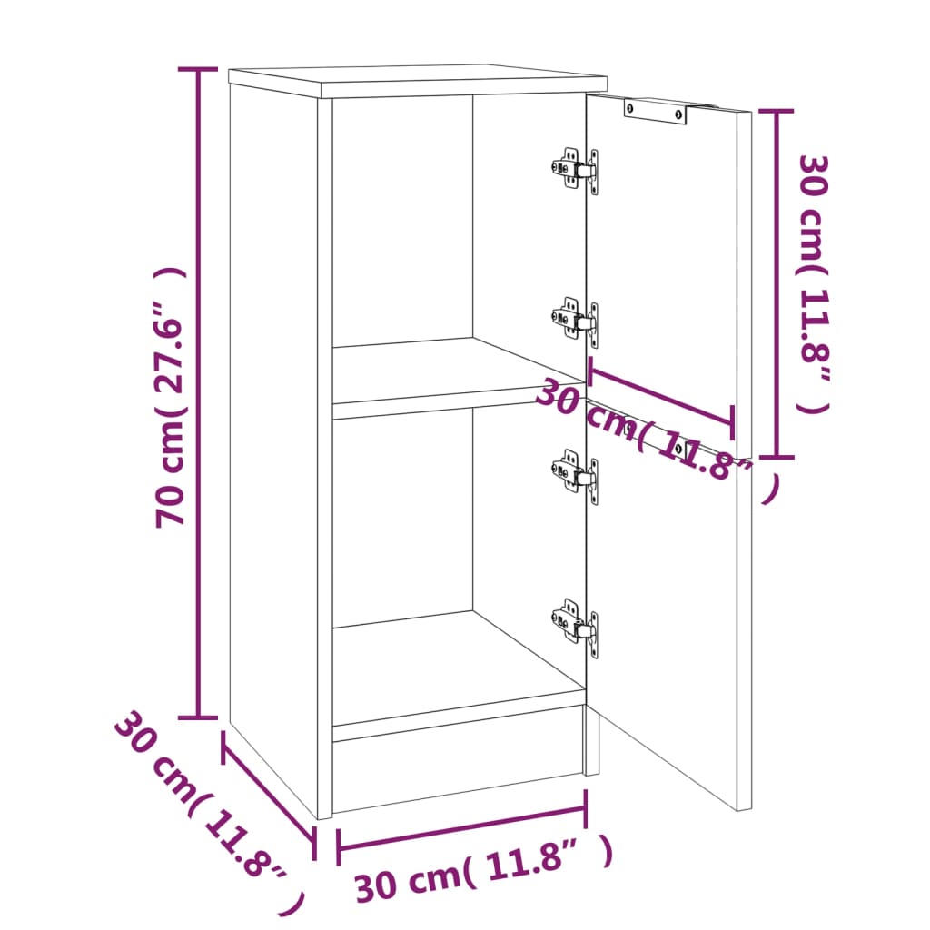 Sideboards 2 pcs Black 30x30x70 cm in Multilayer Wood