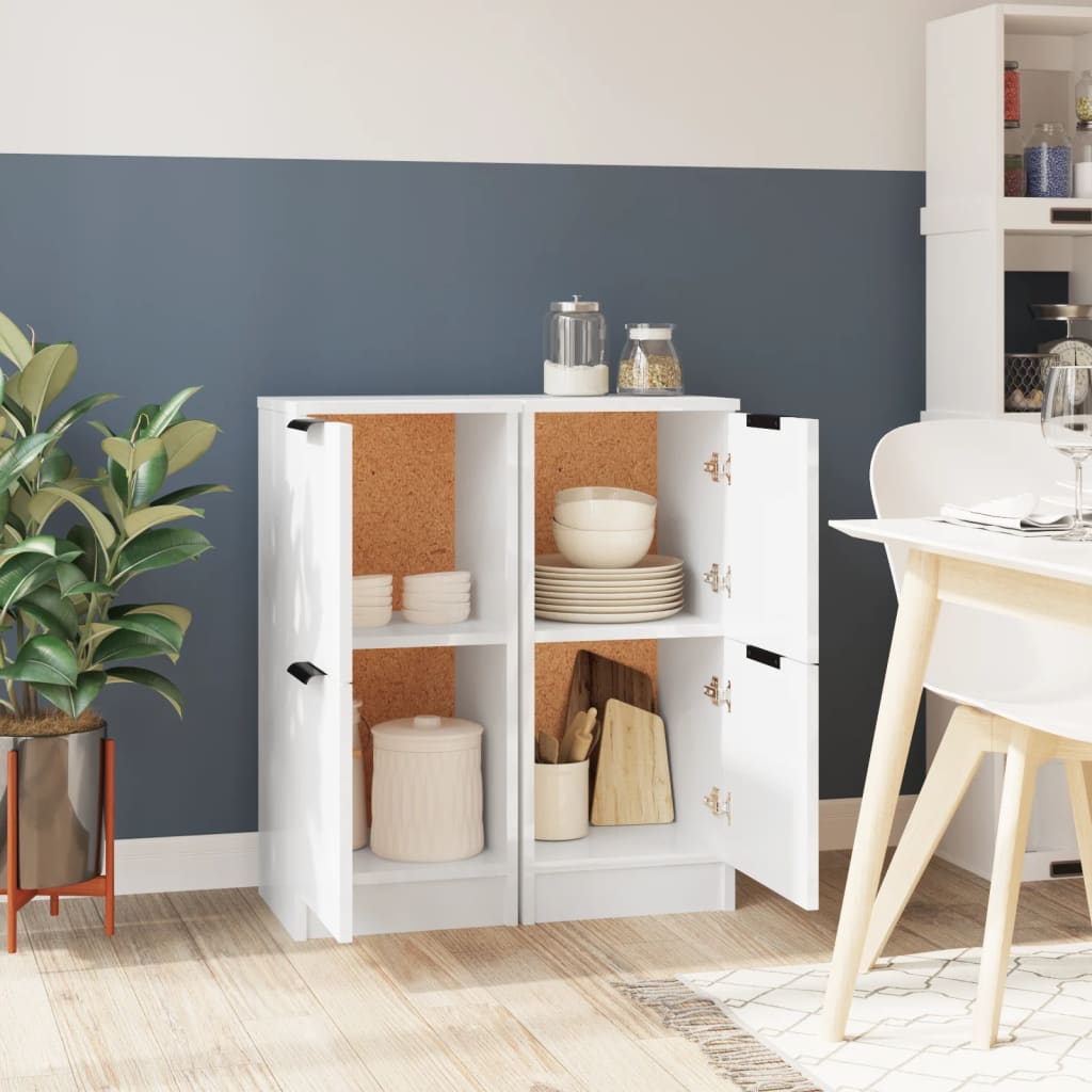 Credenze 2 pz Bianco Lucido 30x30x70 cm in Legno Multistrato - homemem39