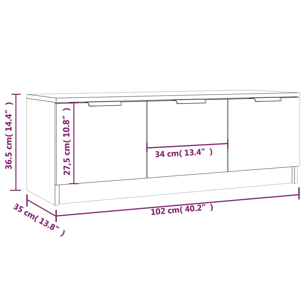 Mobile Porta TV Bianco 102x35x36,5 cm in Legno Multistrato