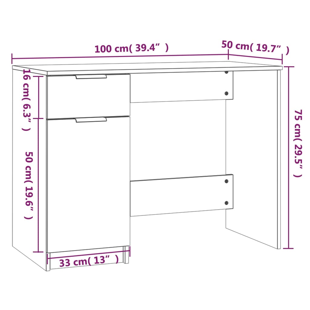 Scrivania Rovere Sonoma 100x50x75 cm in Legno Multistrato