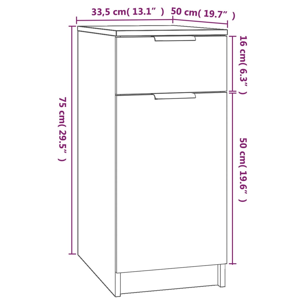 Armadietto da Scrivania Rovere Sonoma 33,5x50x75 cm Legno | homemem39