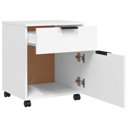 Schedario con Ruote Bianco 45x38x54 cm Legno Multistrato