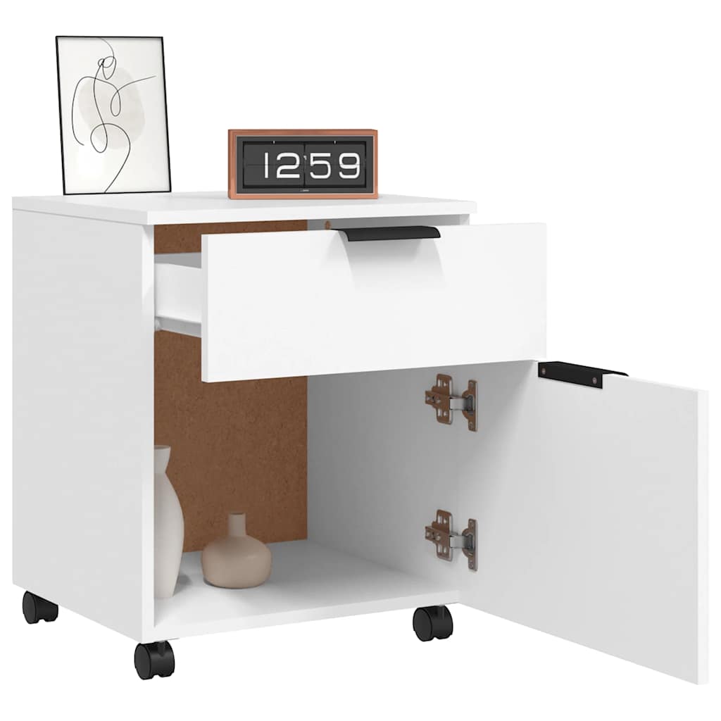 Schedario con Ruote Bianco 45x38x54 cm Legno Multistrato