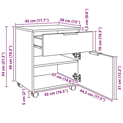 Schedario con Ruote Bianco 45x38x54 cm Legno Multistrato
