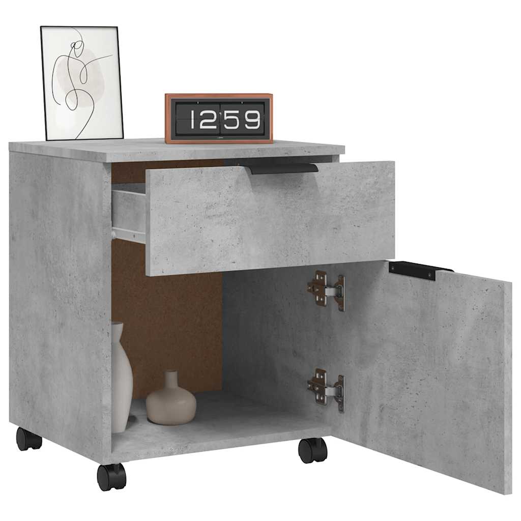 Schedario con Ruote Grigio Cemento 45x38x54cm Legno Multistrato