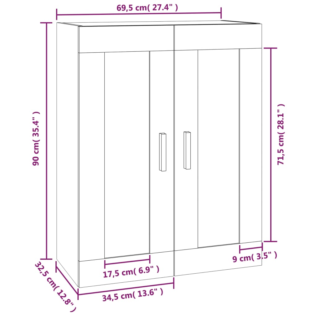 Mobile a Parete Bianco 69,5x32,5x90 cm in Legno Multistrato